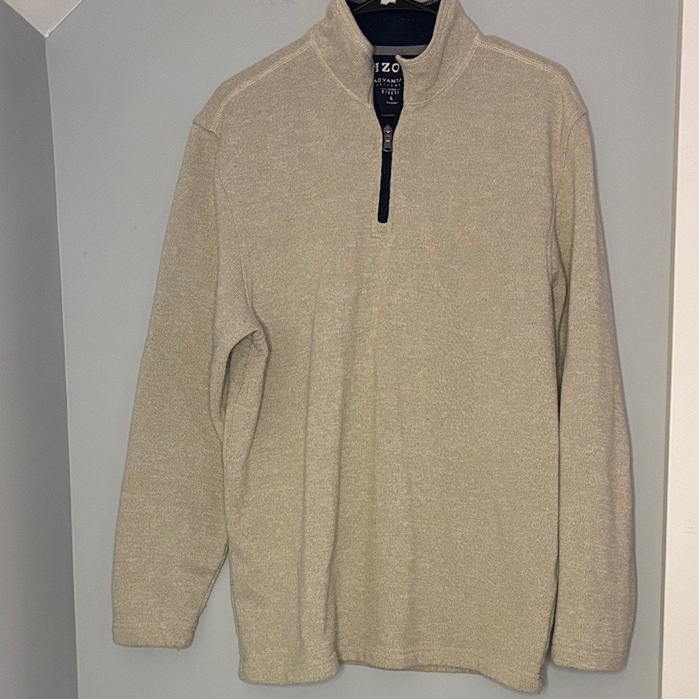 IZOD Men's Light Tan Zip-Up Sweater Elevated Basic Thick Warm Gorpcore Hiking